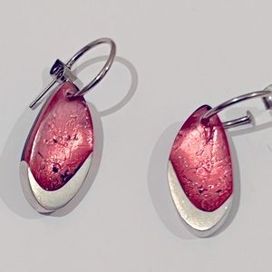 Pink and silver drop earrings